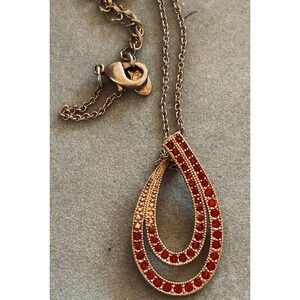 Vintage Monet Gold Tone Ruby Red Glass Necklace 10 inch